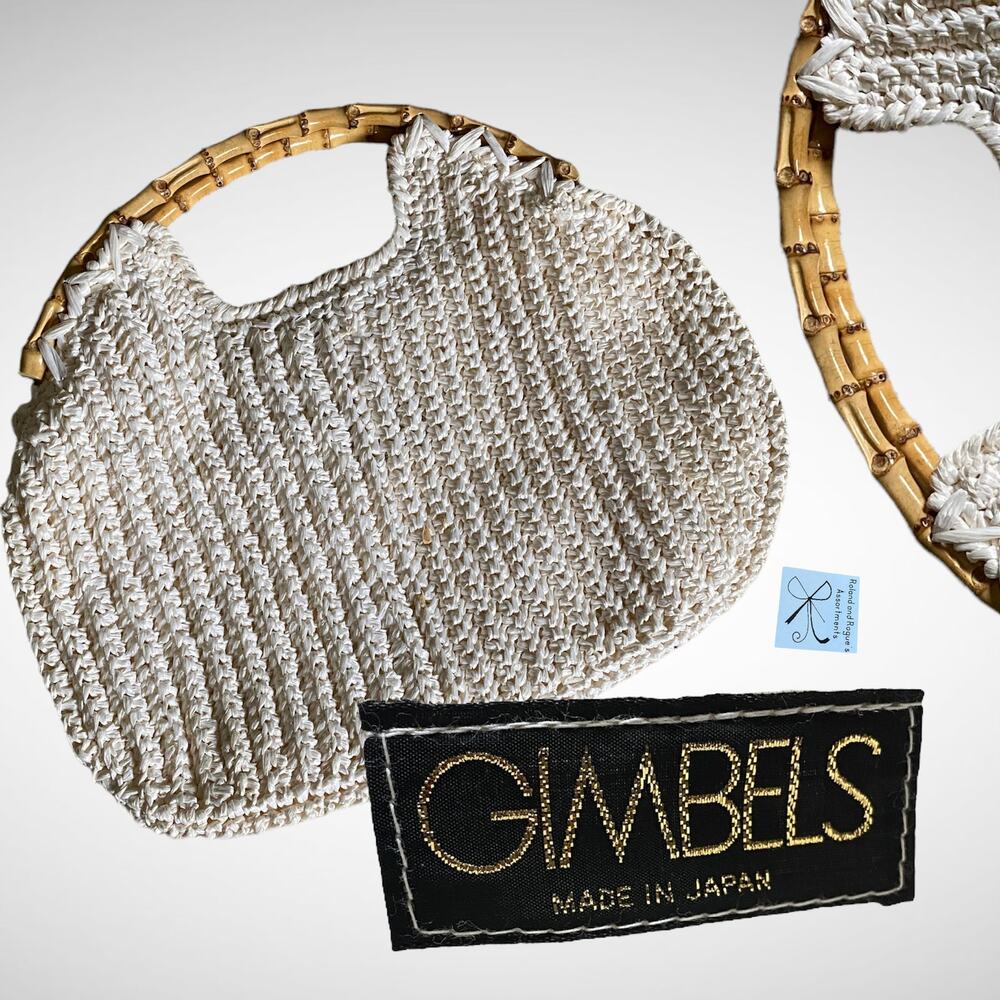 Gimbels Straw Bamboo Handle Handbag Purse